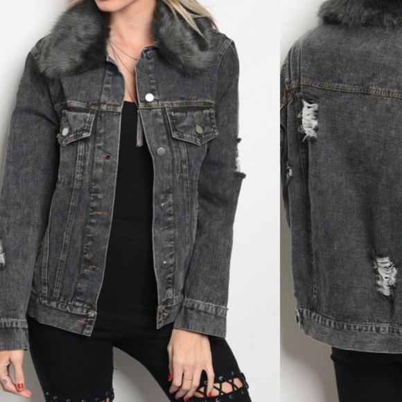 Jackets & Blazers - NWT Distressed Denim Faux Fur Jacket